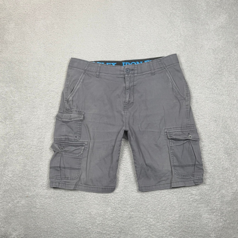 Iron Flex Mens Gray Stretch Cargo Shorts Size 34 Utility Outdoor Hiking Casual